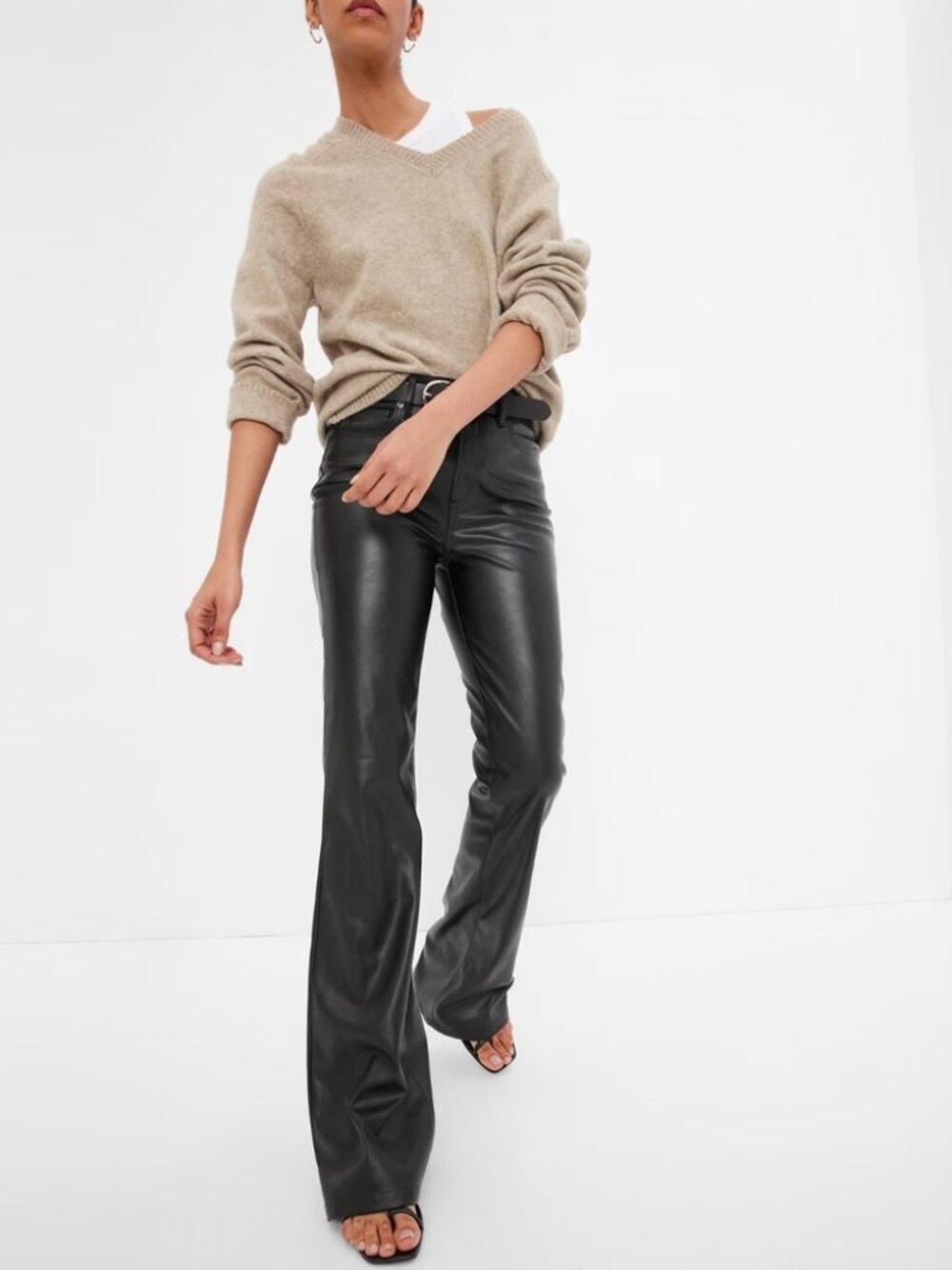 Gap High Rise Vegan Leather ’70s Flare Pants Black 26/2R, Original $90